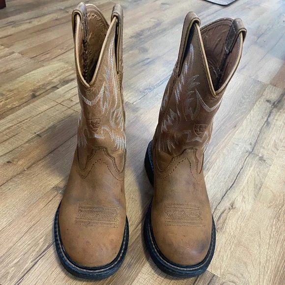 Ariat Western Cowboy Boots Tan Leather Embroidered Pull On Womens Size 7.5 - Picture 2 of 8